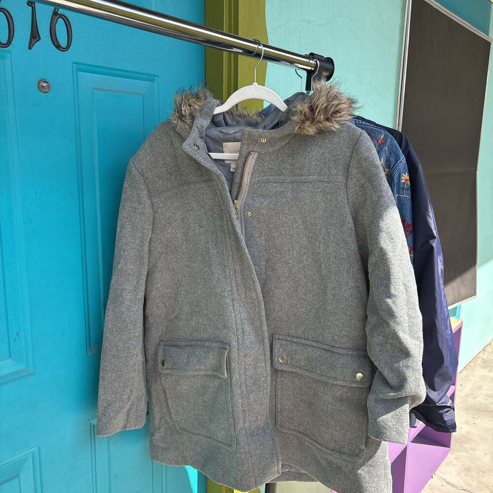 J.Crew Mercantile Vail Faux Fur Gray Wool Parka Coat